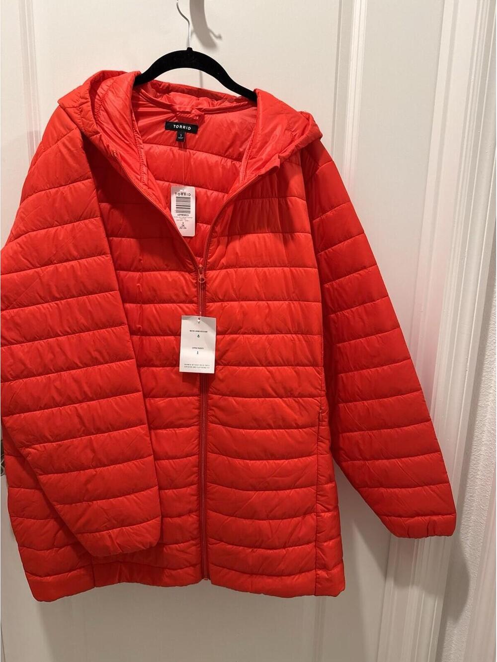 Torrid 3X Hooded Puffer Jacket Fiery Red Zip Water Resistant Womens Plus NWT!